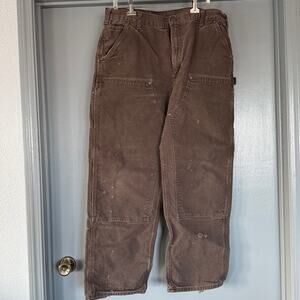Carhartt Men's Brown Distressed Double Knee Dungaree Fit B136 DKB Jeans 40 x 32